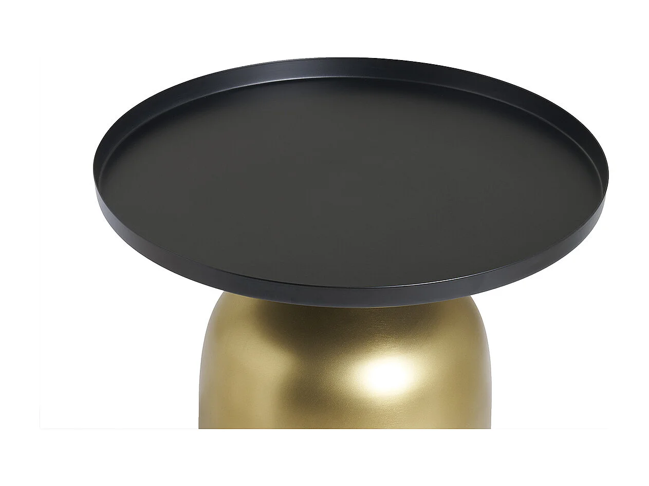 Table d'appoint design ronde en métal doré et plateau noir mat RAMSES