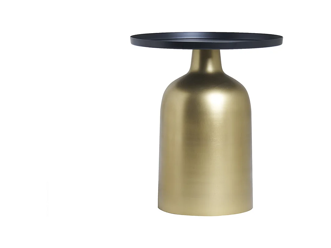 Table d'appoint design ronde en métal doré et plateau noir mat RAMSES