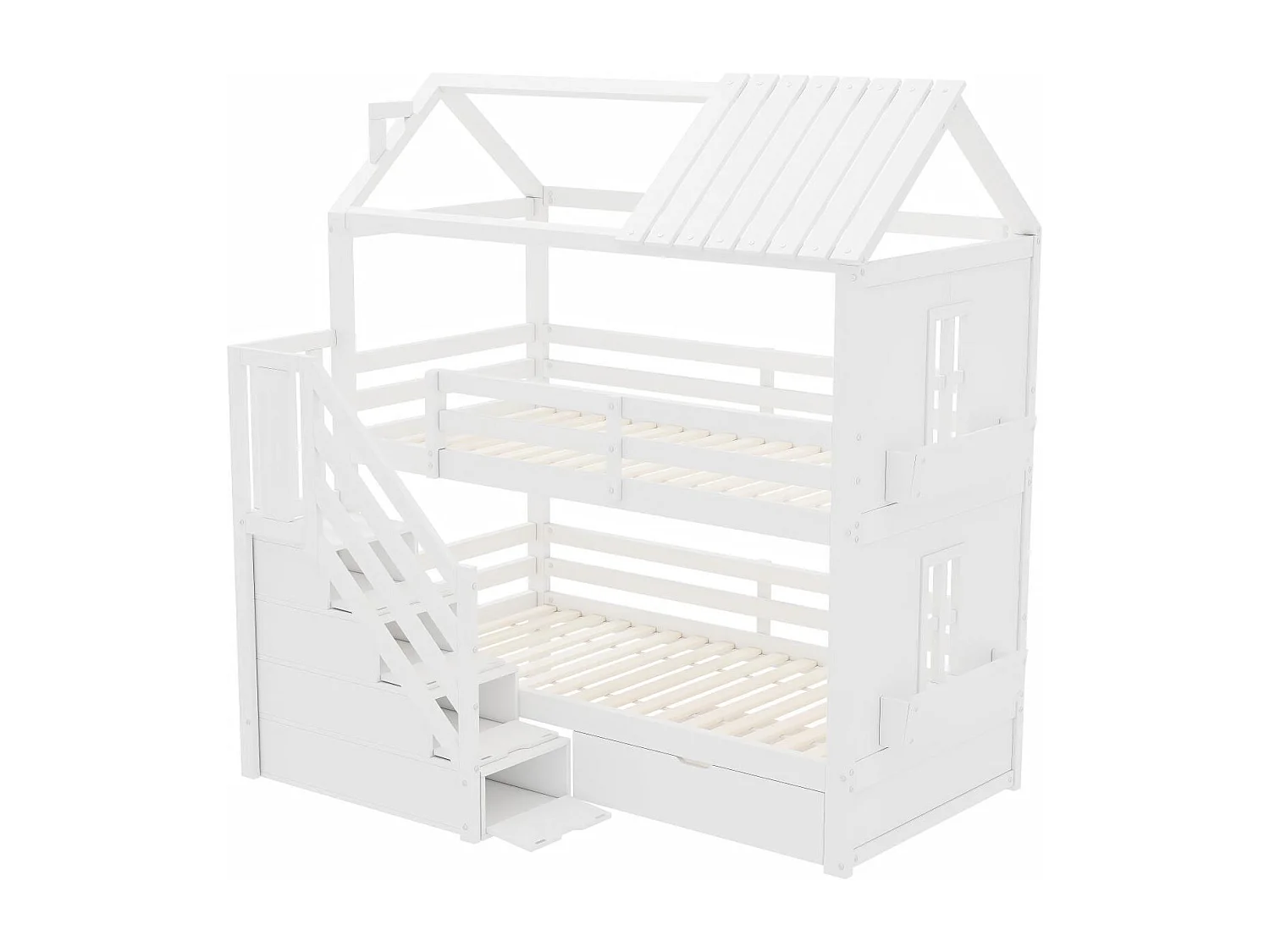 Letti a castello di cabina, 2x90x200 cm, con scale di spazio di archiviazione e cassetti e scaffali