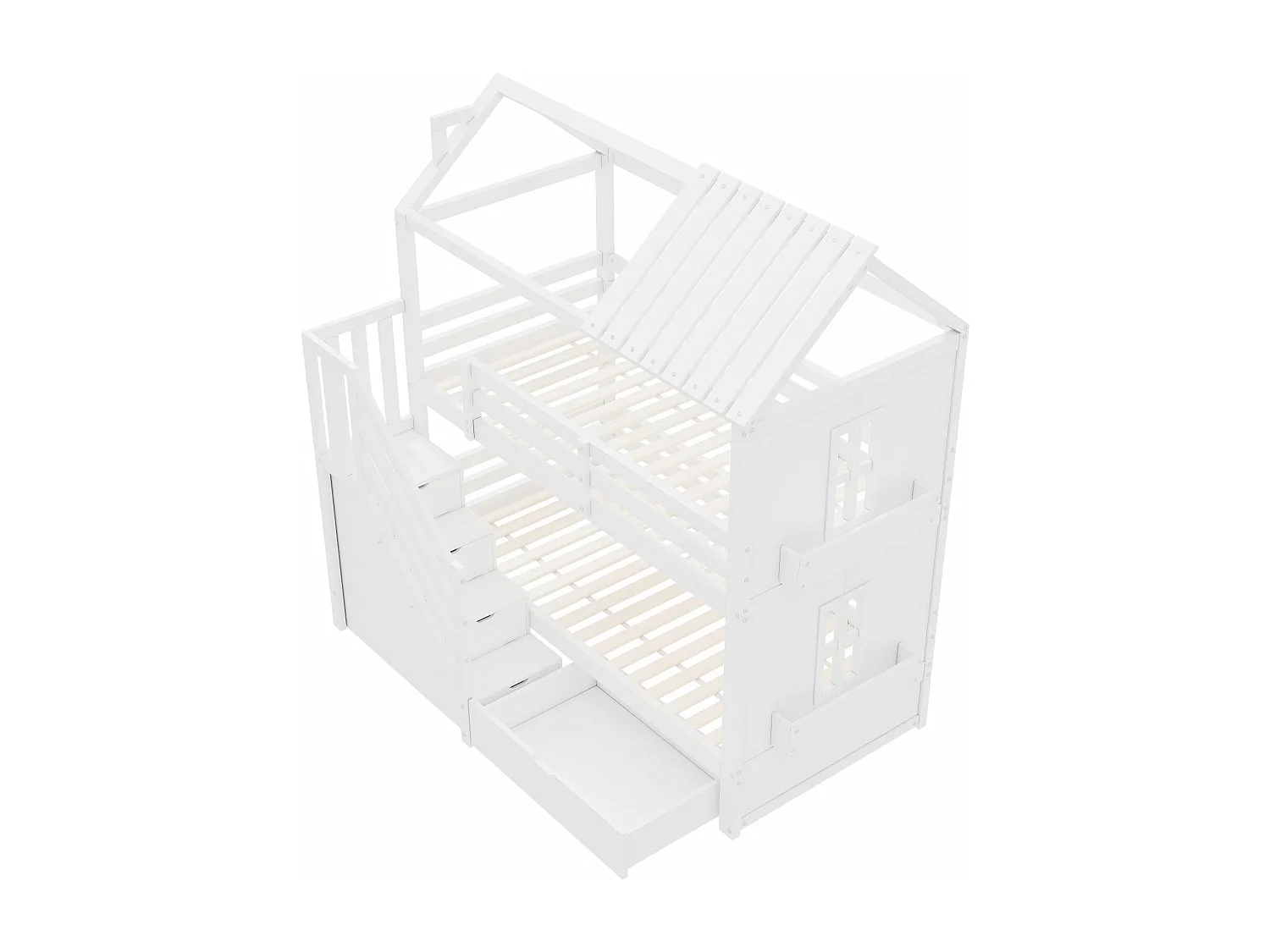 Letti a castello di cabina, 2x90x200 cm, con scale di spazio di archiviazione e cassetti e scaffali