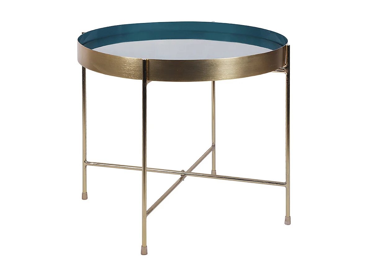 Mesa de centro con tablero reversible azul petróleo y blanco SATEEN