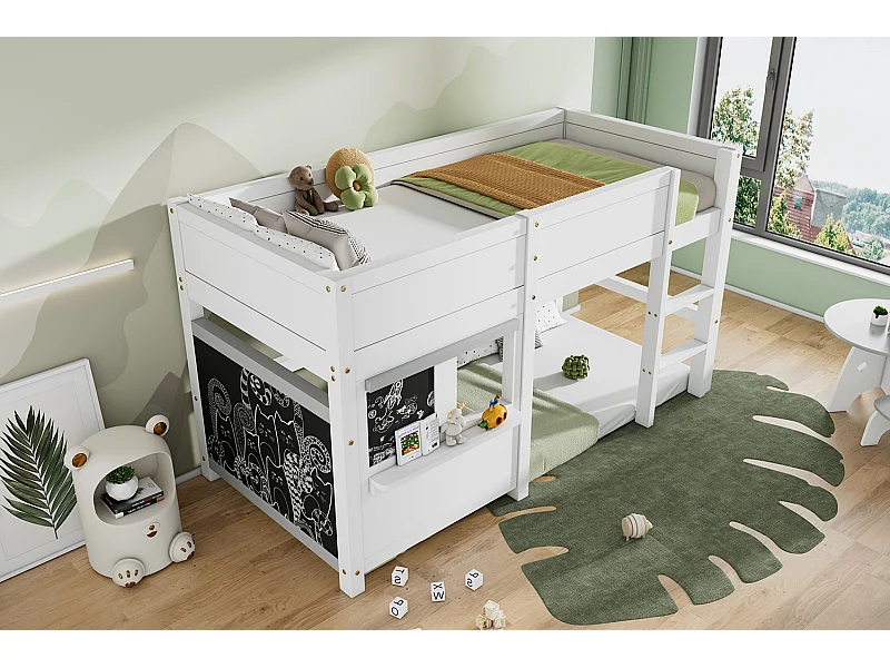 Scandinavisch halverhoog bed voor kinderen, met twee graffitiplanken, 3 trappen, 90x200cm