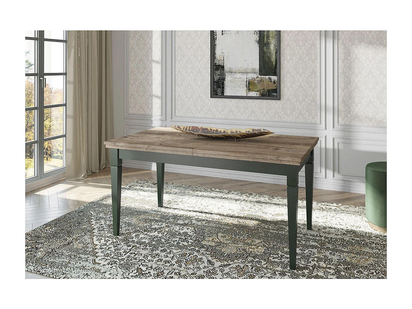 Table à manger extensible 6 à 8 places Martin Vert et Bois