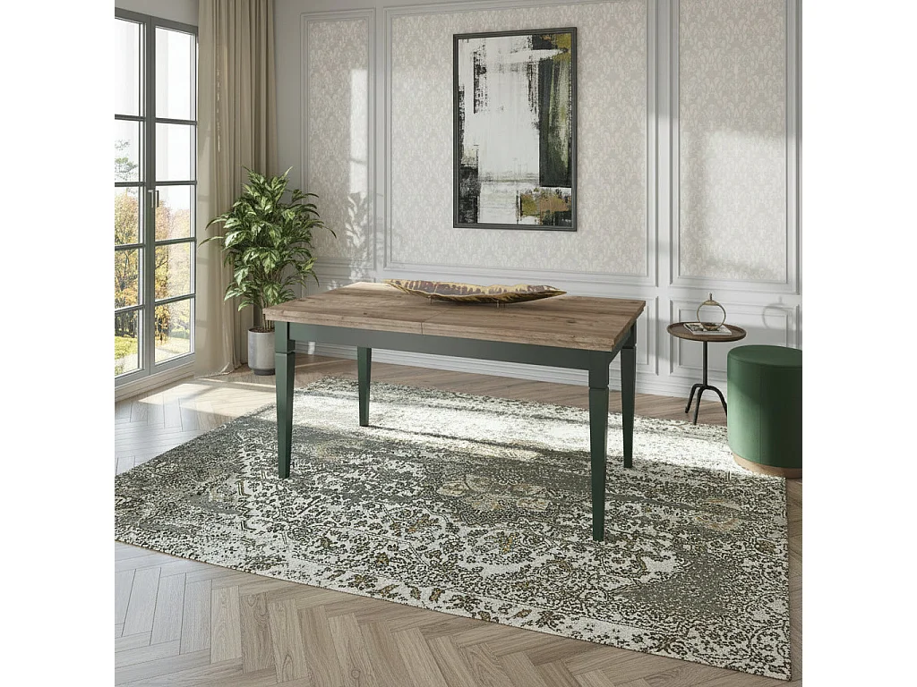 Table à manger extensible 6 à 8 places Martin Vert et Bois