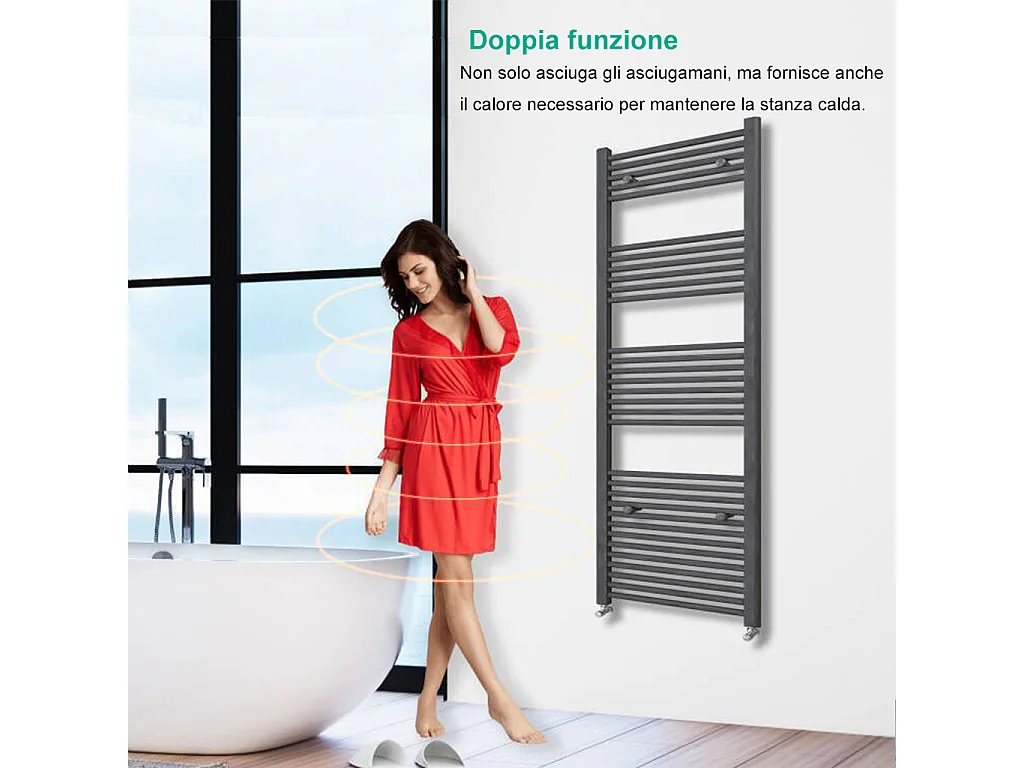 AICAIT Termoarredo Bagno Scaldasalviette Acciaio al carbonio Termosifone Antracitico 800x550mm
