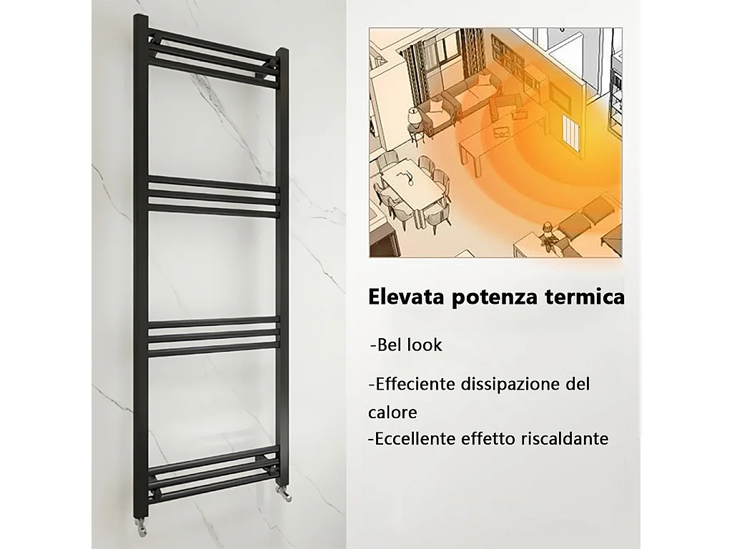 Termoarredo bagno scaldasalviette 1380x500mm interasse 45 nero