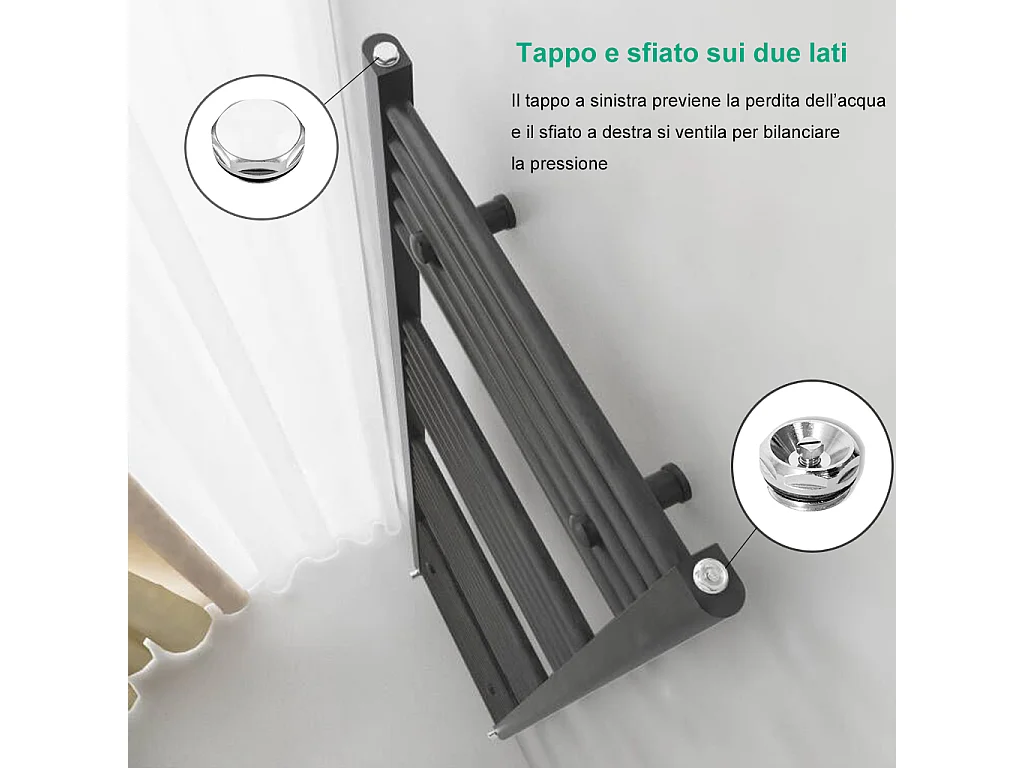 Termoarredo bagno scaldasalviette 1650x500mm interasse 45 nero