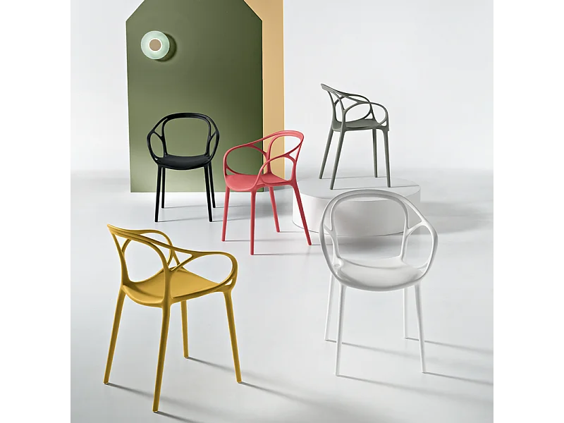 Set von 2 modernen weißen Esszimmerstühlen "Mistral" aus vielseitigem Polypropylen cm 57x55 80h