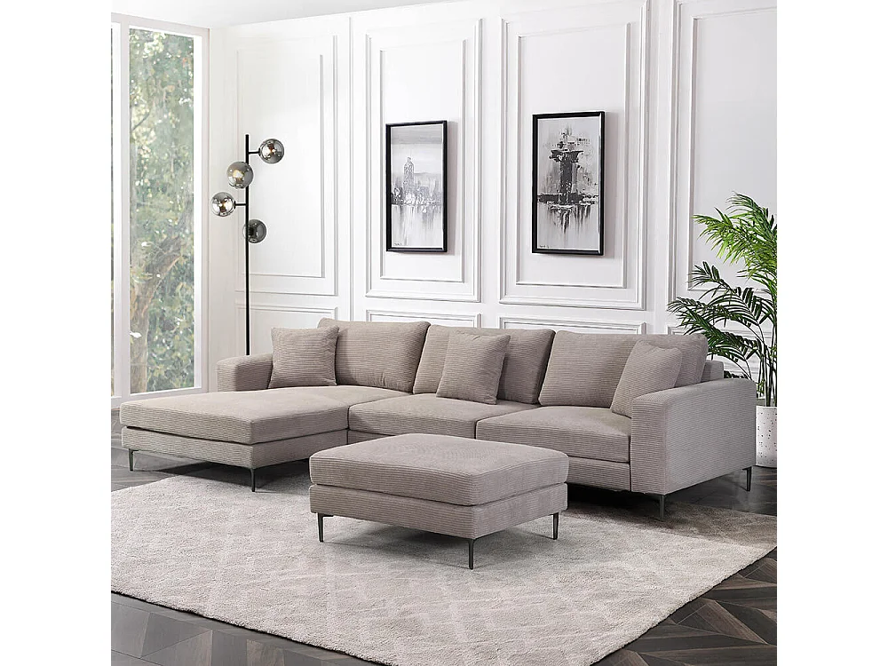 Home Deluxe Canapé BELLANO Beige L 340 x 188 x 94 cm - Ottomane : Gauche