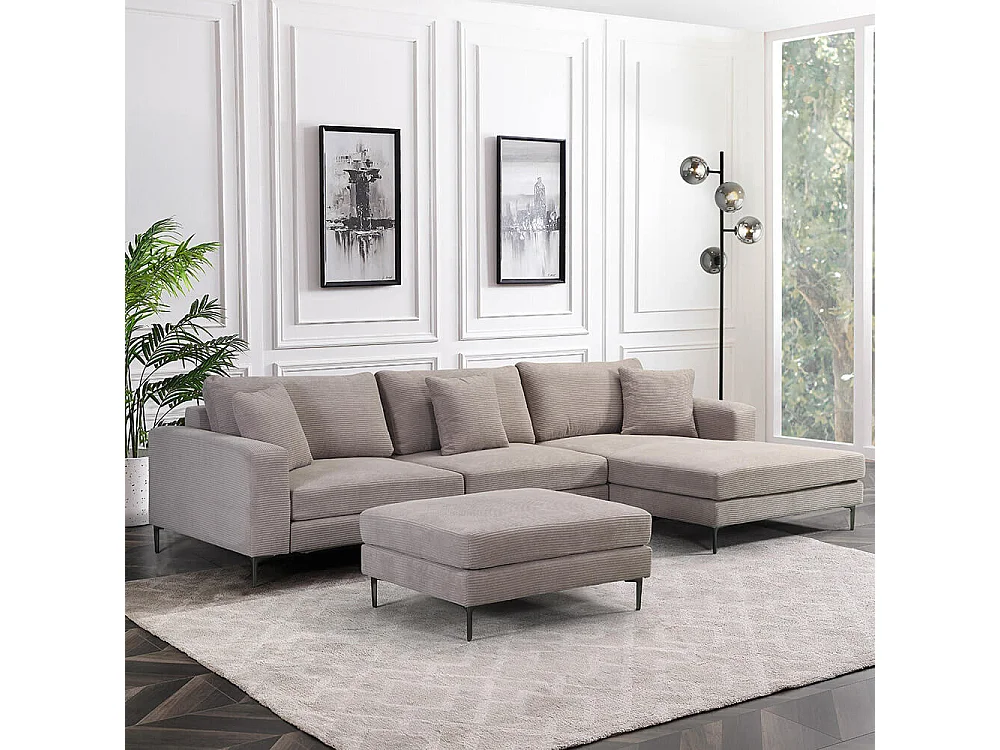 Home Deluxe Canapé BELLANO Beige L 340 x 188 x 94 cm - Ottomane : Droite