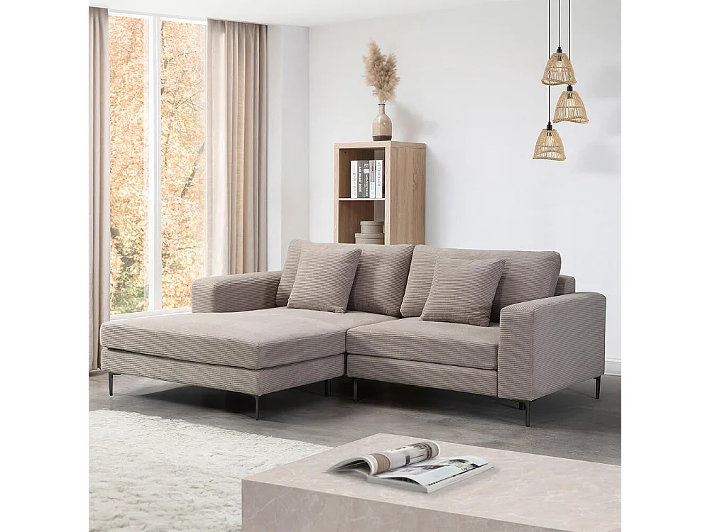 Home Deluxe Canapé BELLANO Beige M 238 x 188 x 94 cm - Ottomane : Gauche