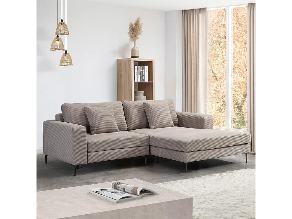 Home Deluxe Canapé BELLANO Beige M 238 x 188 x 94 cm - Ottomane : Droite