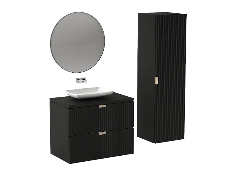 Hangende badkamerkolom WENA, gecanneleerde fronten, Willy, 120x33x33 cm, Zwart