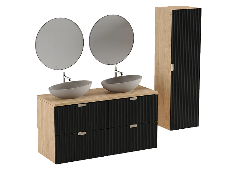 Colonna da bagno sospesa WENA , frontali scanalati, Willy, 120x33x33 cm, Nero/Noce