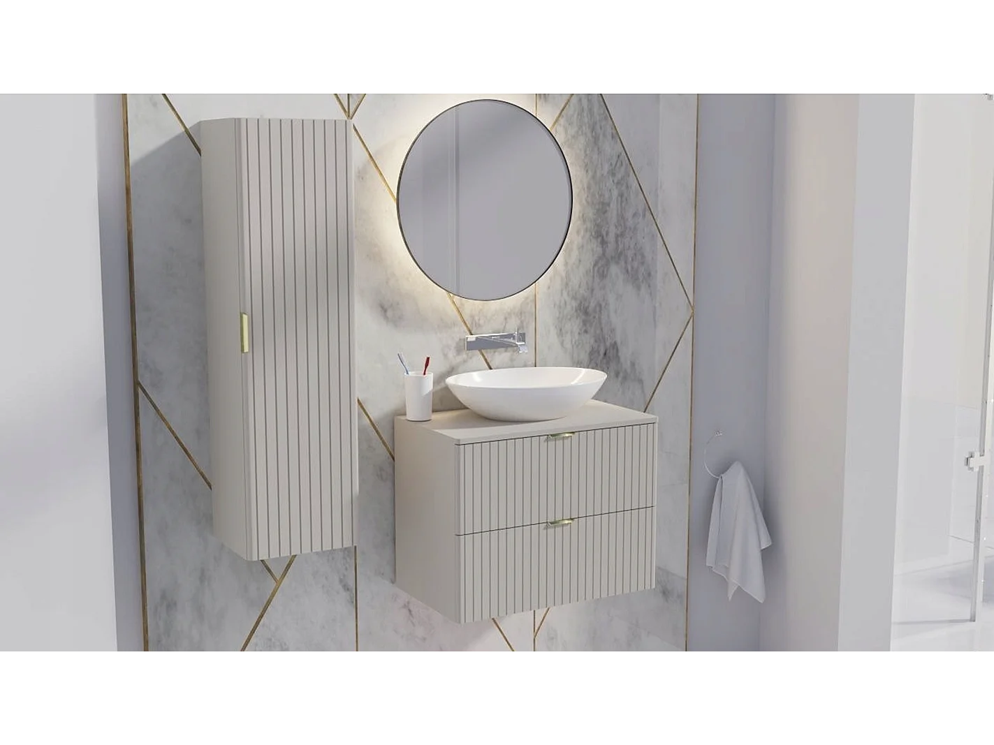 Hangende badkamerkolom WENA, gecanneleerde fronten, Willy, 120x33x33 cm, Kasjmir