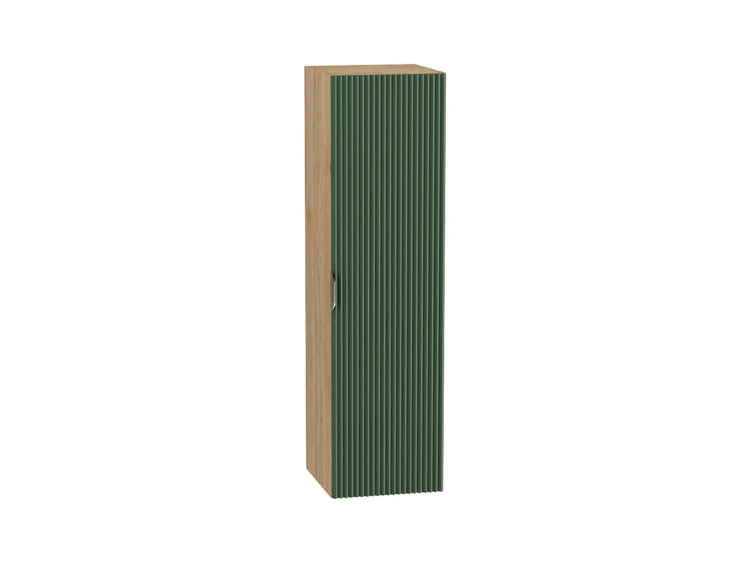 Meuble colonne suspendu de salle de bain WENA, façades cannelées, Willy, 120x33x33 cm, Vert/Noyer