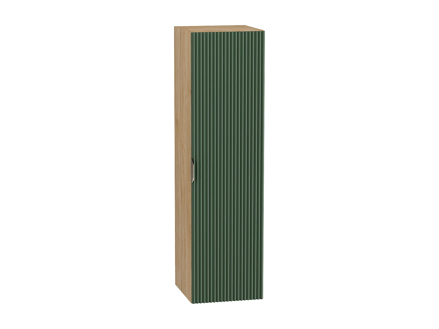 Meuble colonne suspendu de salle de bain WENA, façades cannelées, Willy, 120x33x33 cm, Vert/Noyer