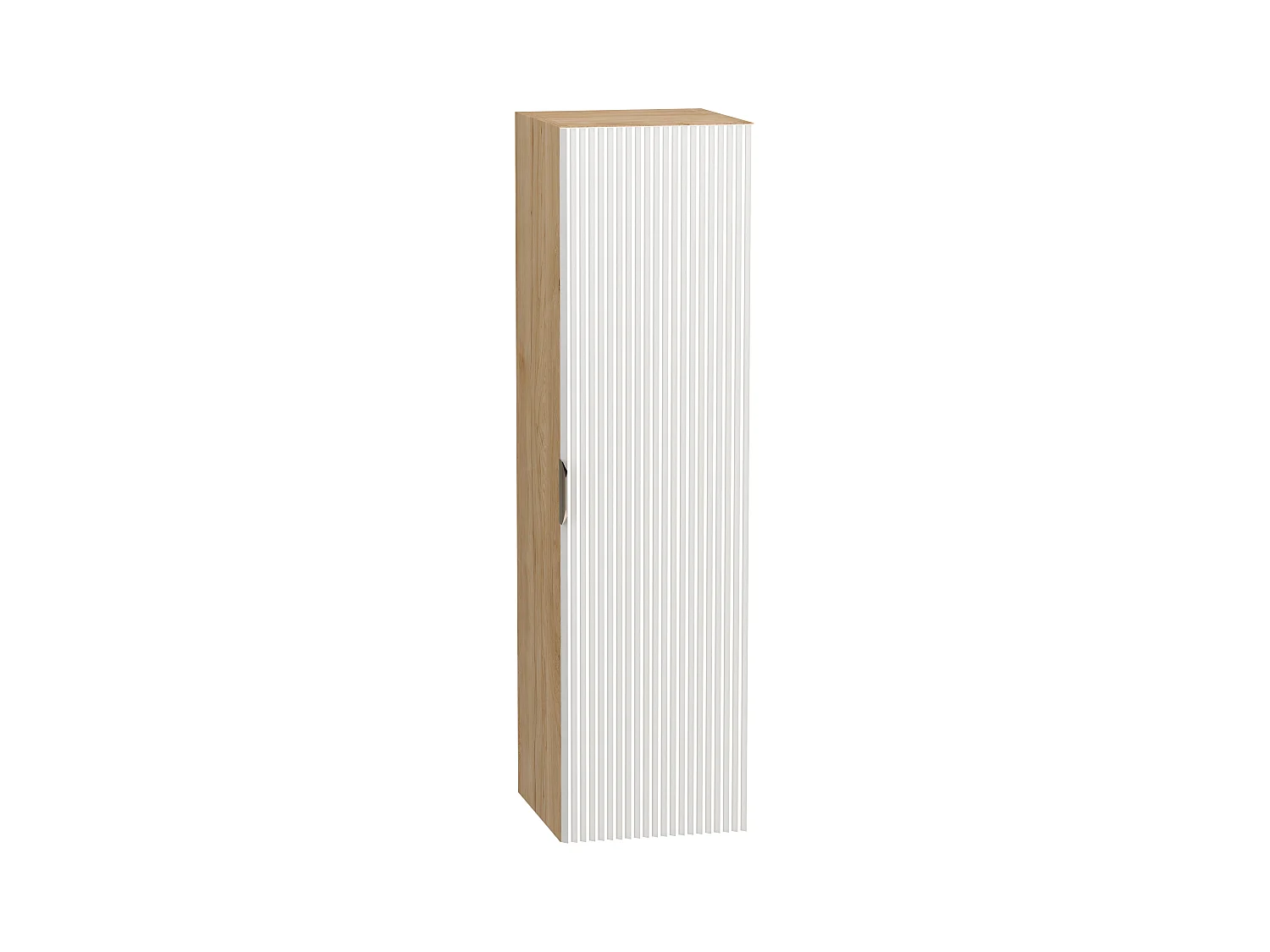 Meuble colonne suspendu de salle de bain WENA, façades cannelées, Willy, 120x33x33 cm, Blanc/Noyer