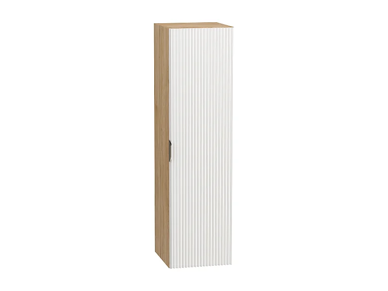 Meuble colonne suspendu de salle de bain WENA, façades cannelées, Willy, 120x33x33 cm, Blanc/Noyer