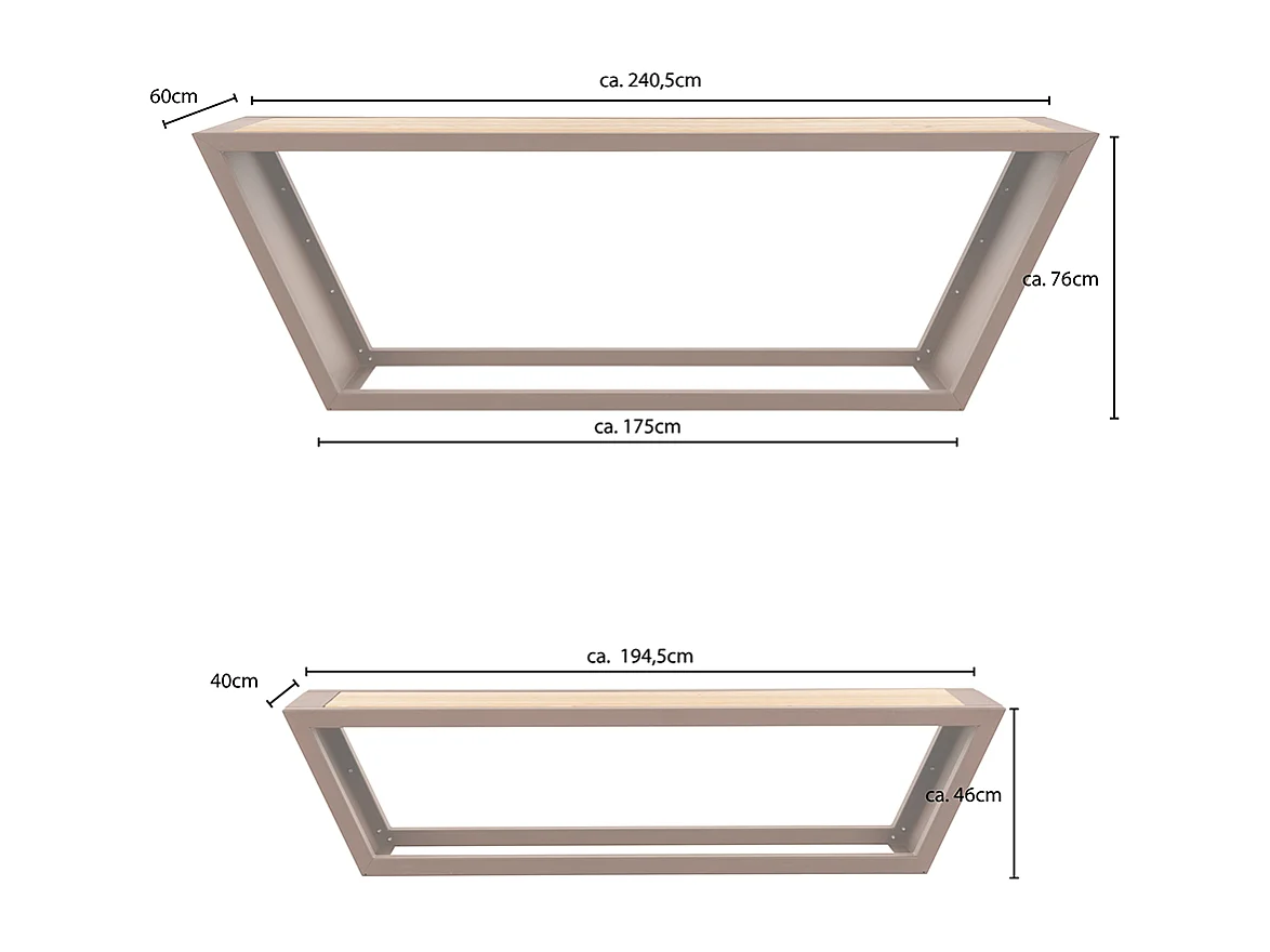 Home Deluxe Ensemble de sièges en acier KOBON Marron - Made in Germany - 2 x banc + 1 x table