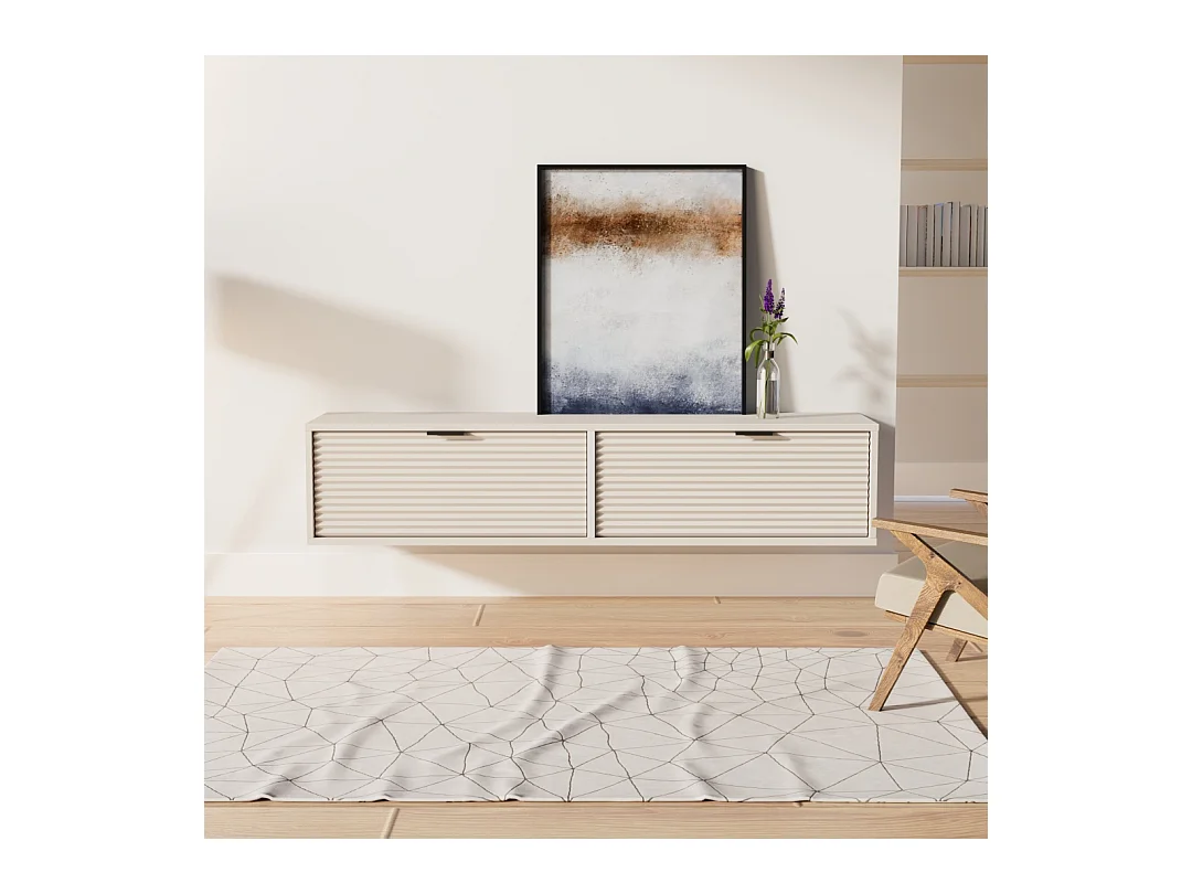 Meuble de télévision WENA, façades cannelées, Aura, 140x30x33 cm, Cachemire