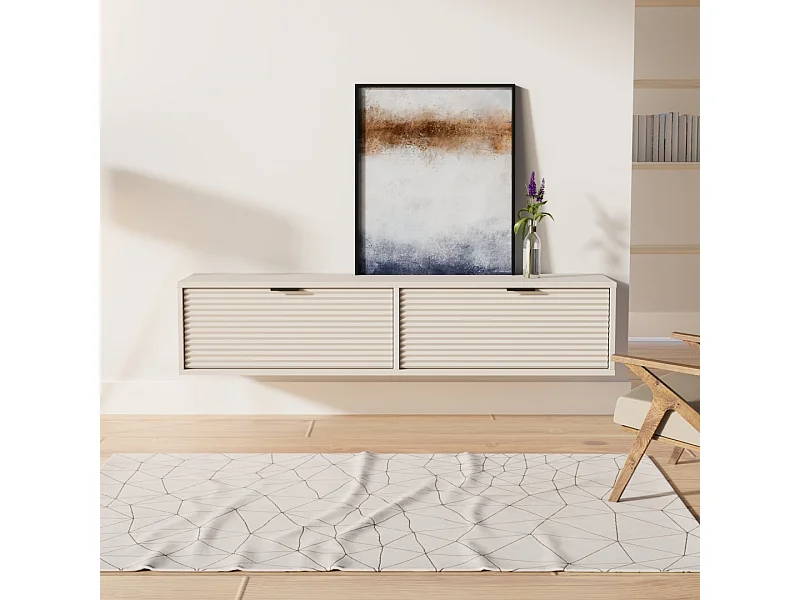 Meuble de télévision WENA, façades cannelées, Aura, 140x30x33 cm, Cachemire