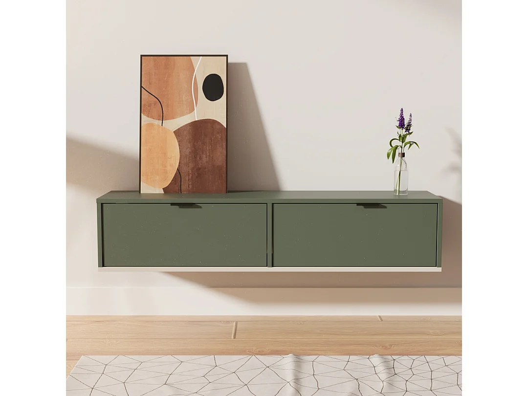 TV-Schrank WENA, glatte Fronten, Aura, 140x30x33 cm, Grün