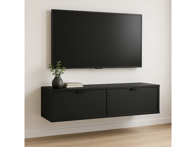 TV-Schrank WENA, glatte Fronten, Aura, 140x30x33 cm, Schwarz