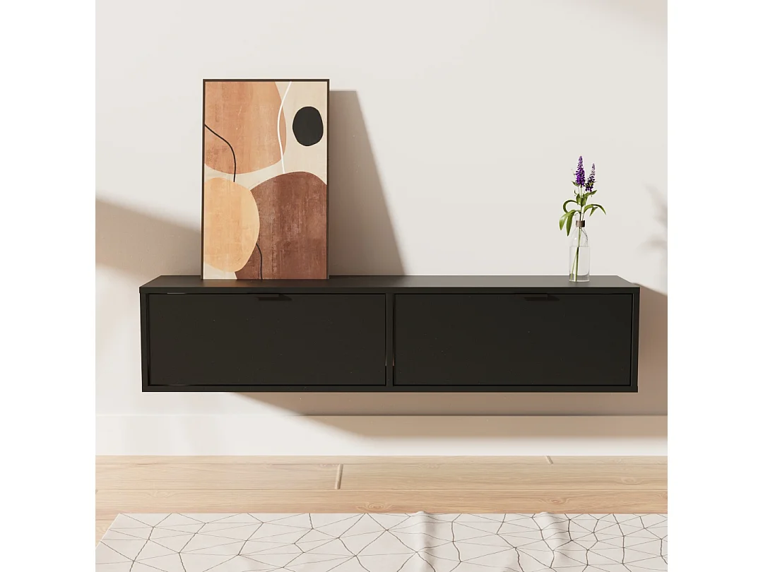 TV-Schrank WENA, glatte Fronten, Aura, 140x30x33 cm, Schwarz