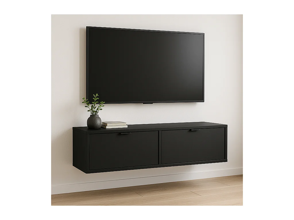 Meuble de télévision WENA, fronts lisses, Aura, 140x30x33 cm, Noir