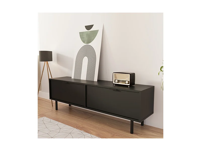 TV-Schrank WENA, glatte Fronten, mit Metallfüßen, Aura, 140x30x33 cm, Schwarz