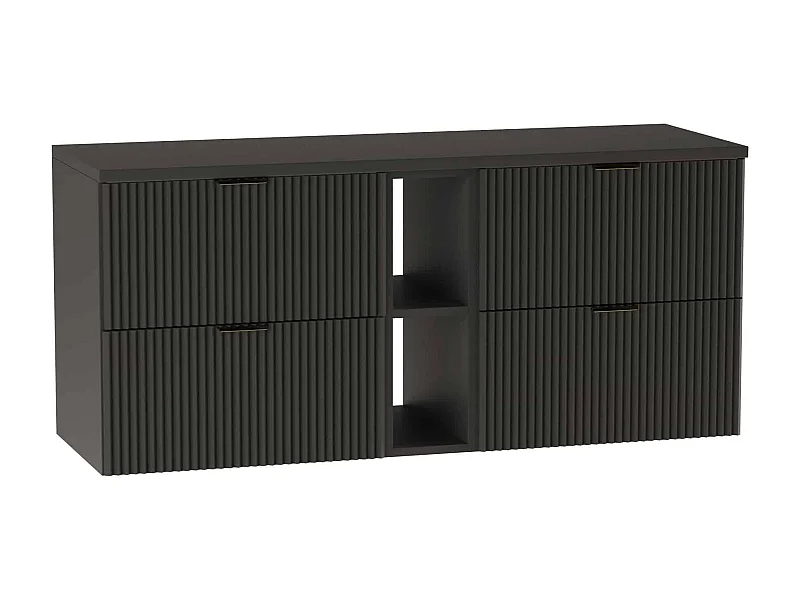 Wastafelkast WENA, met plank, gecanneleerde fronten, Willy, 140x60x47 cm, Zwart