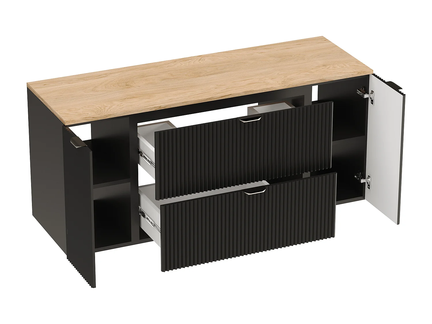 Wastafelkast WENA, met plank, gecanneleerde fronten, Willy, 140x60x47 cm, Zwart