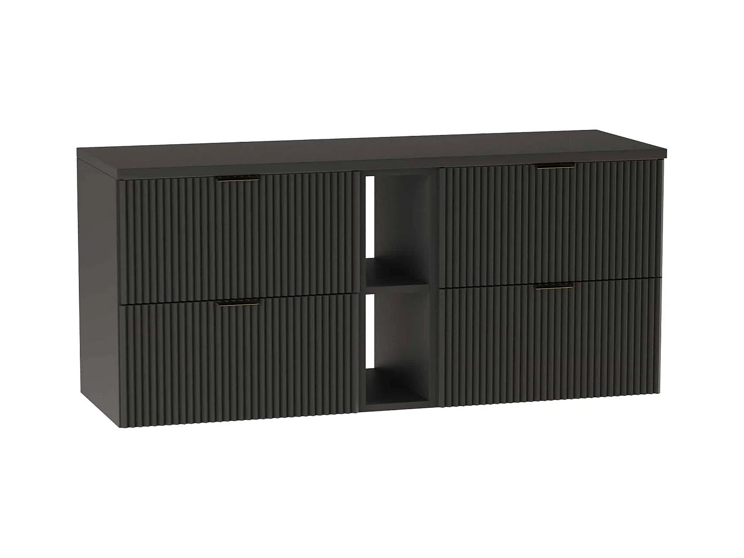Meuble lavabo WENA, avec étagère, façades cannelées, Willy, 140x60x47 cm, Noir