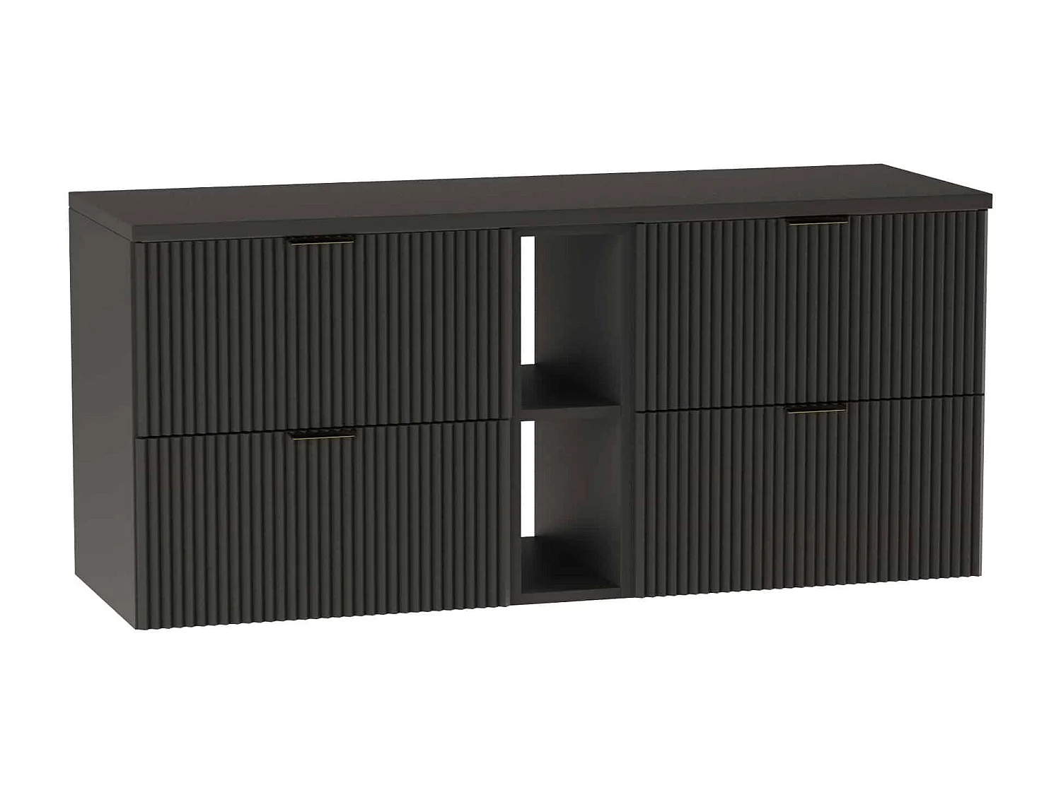 Meuble lavabo WENA, avec étagère, façades cannelées, Willy, 140x60x47 cm, Noir