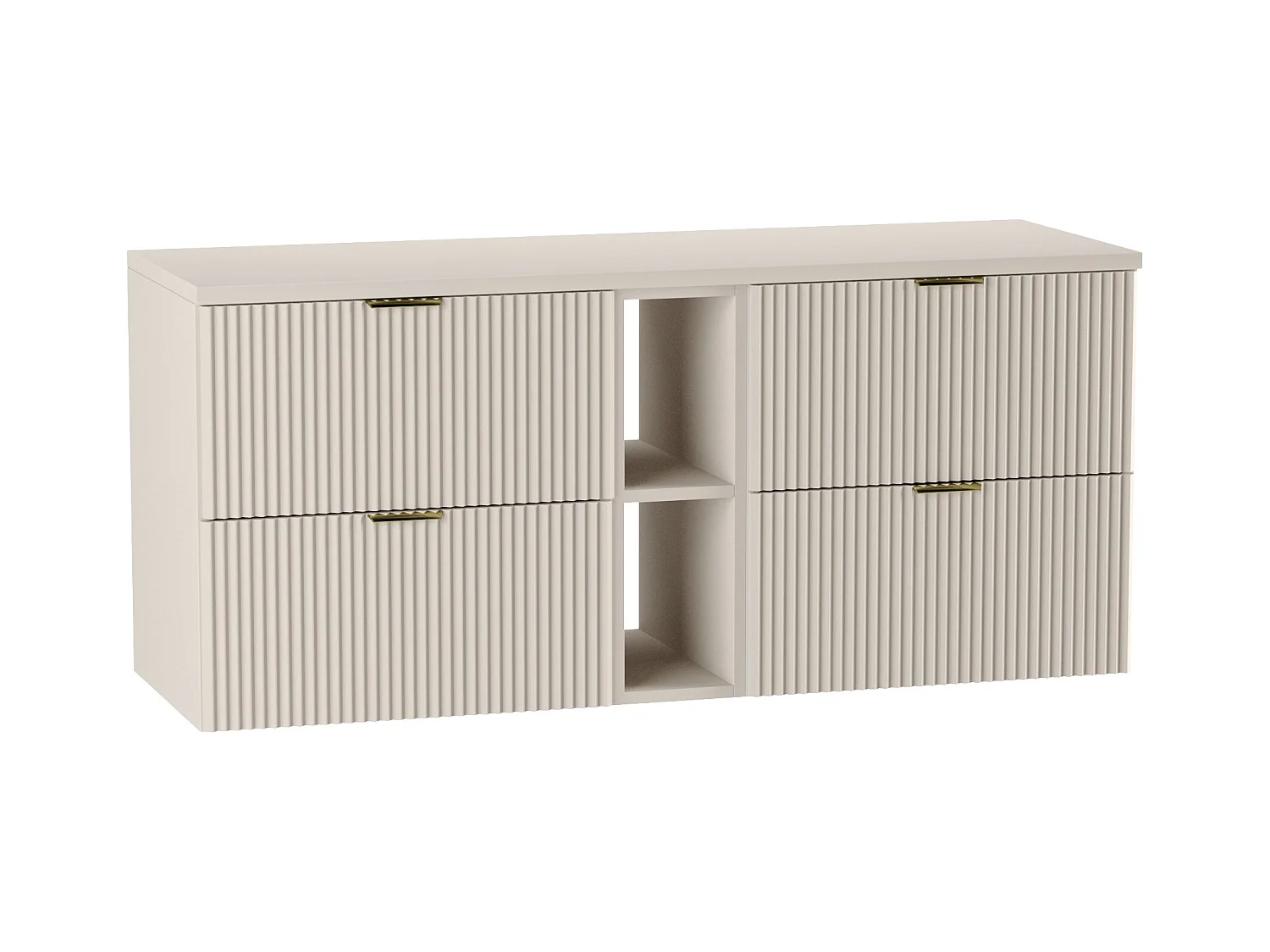 Meuble lavabo WENA, avec étagère, façades cannelées, Willy, 140x60x47 cm, Cachemire