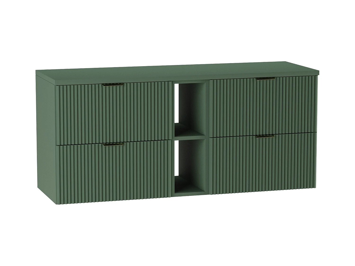 Meuble lavabo WENA, avec étagère, façades cannelées, Willy, 140x60x47 cm, Vert