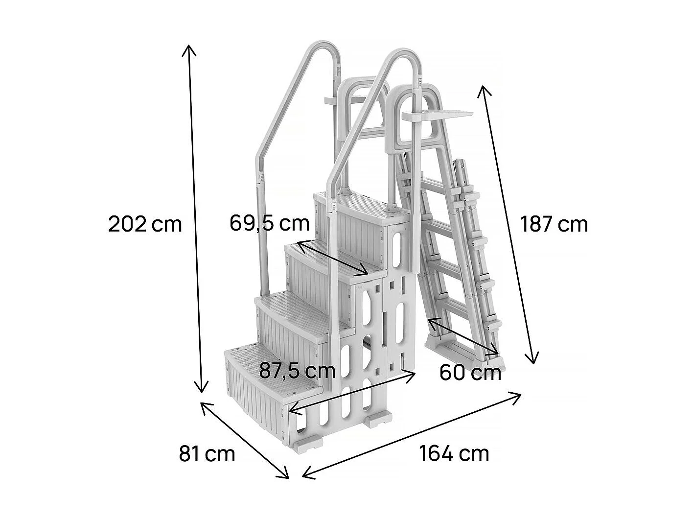 Escalera Doble para Piscina "Mario" con Sistema de Seguridad Infantil - Blanco