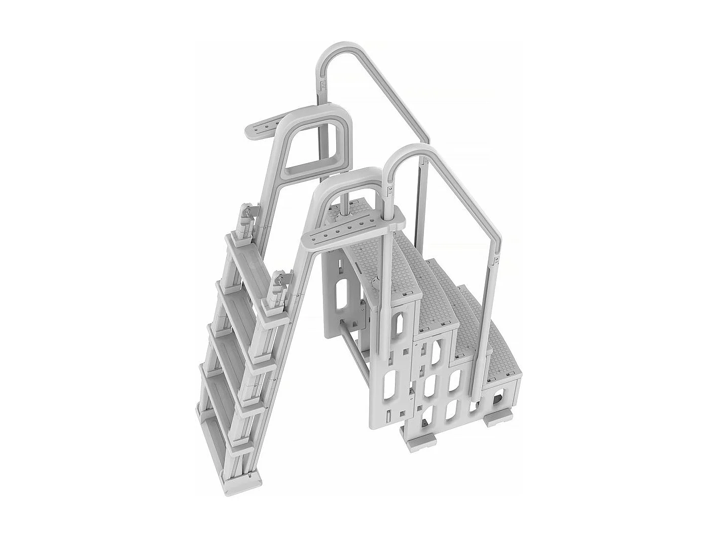 Escalera Doble para Piscina "Mario" con Sistema de Seguridad Infantil - Blanco