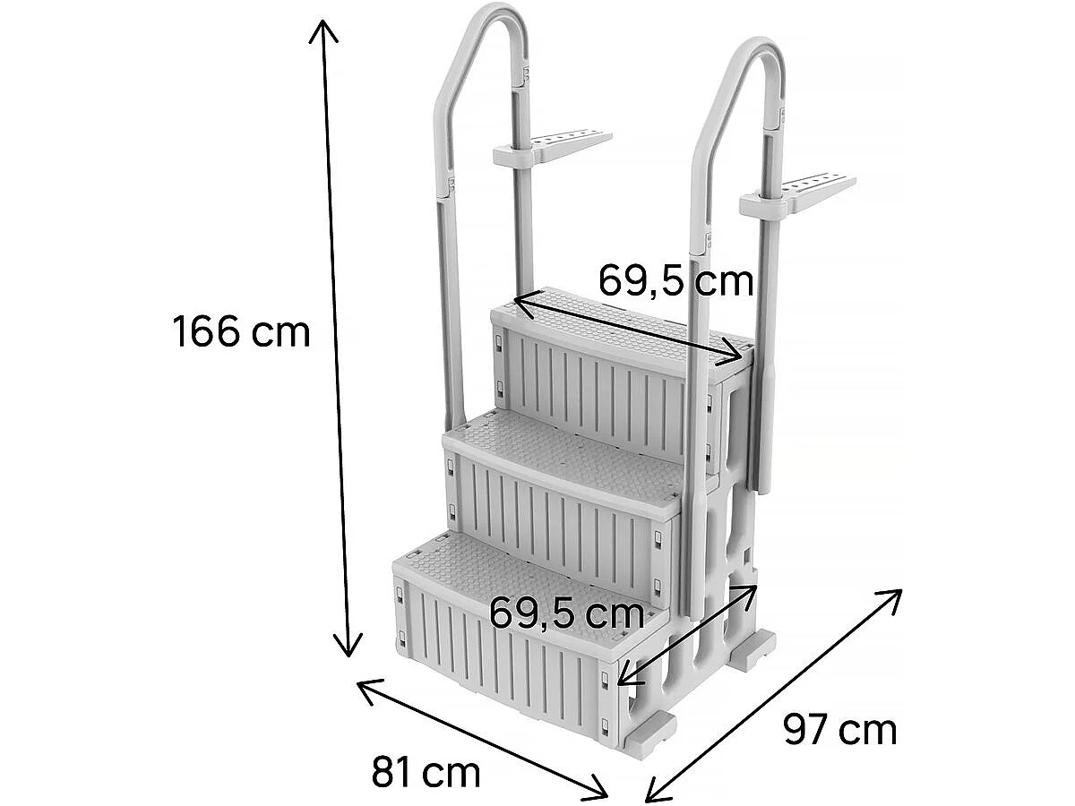 Escalier simple de piscine "Nathan" - 3 marches - en plastique
