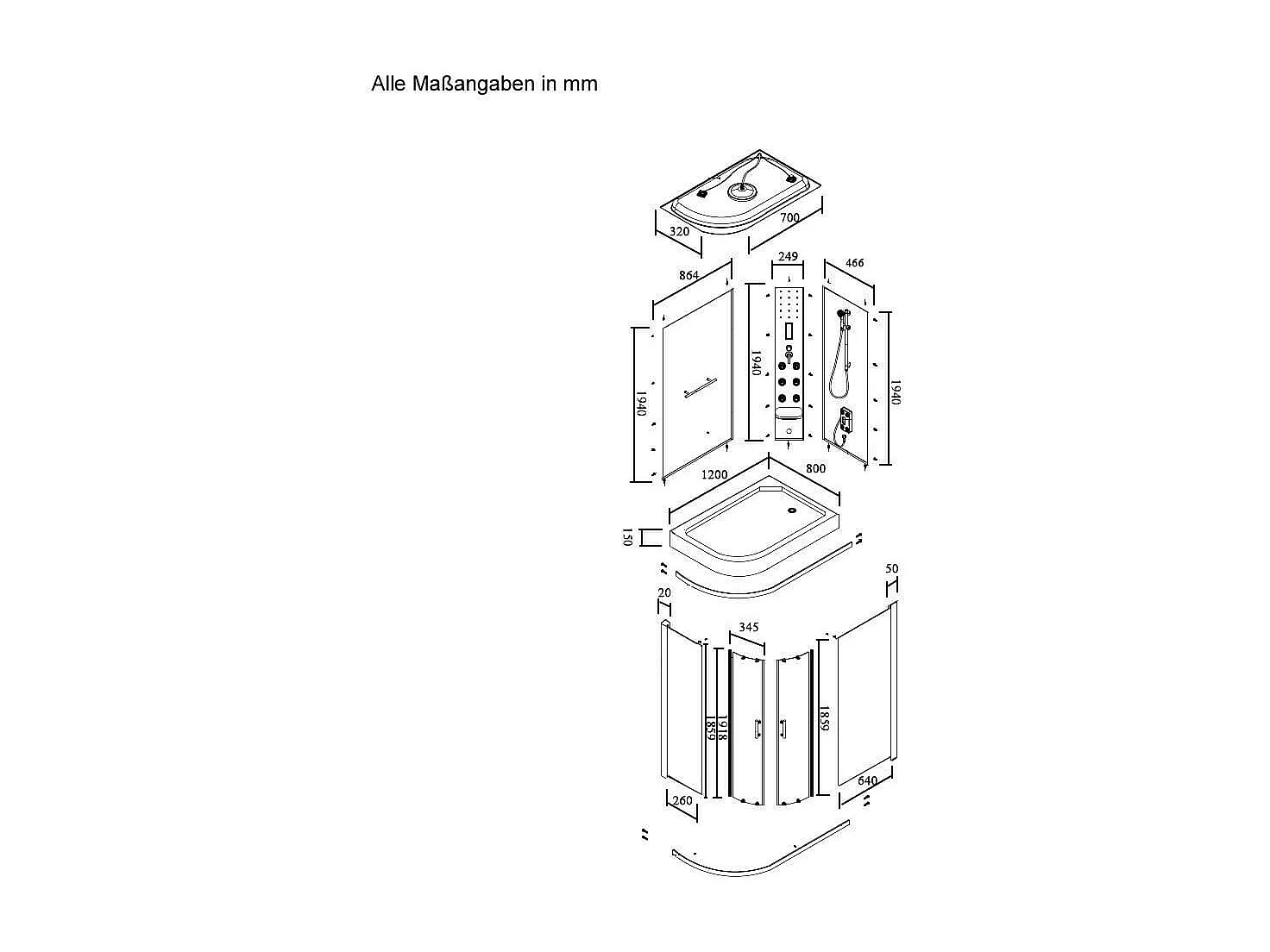 Home Deluxe Cabine de douche WHITE PEARL 120 x 80 cm Gauche
