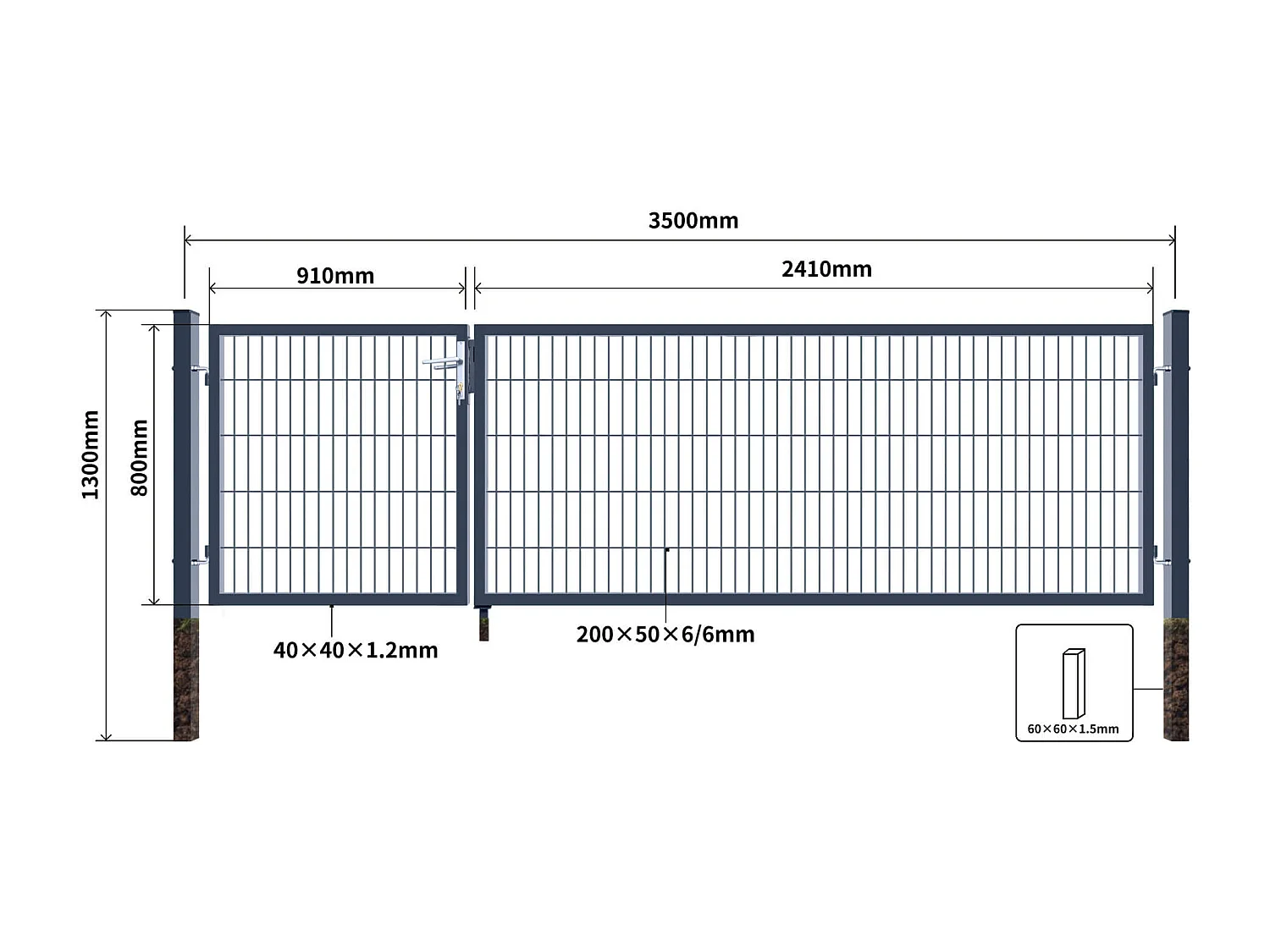 Home Deluxe Portail de jardin ADITUS Anthracite 80