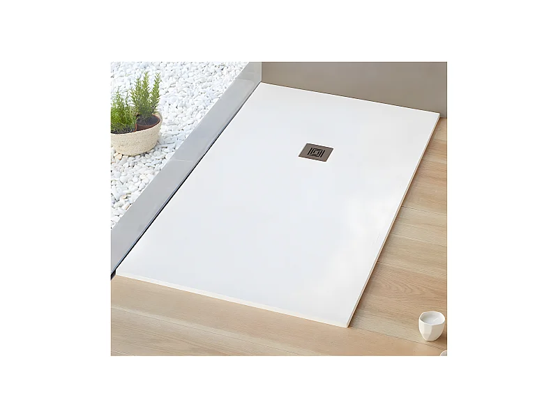 Duschwanne extra flach LOGIC Schieferoptik WEISS 90 x 100 cm