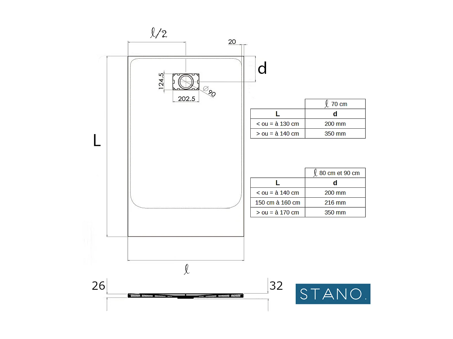 Kit Piatto doccia ultrasottile 90 x 90 cm PIATTO Bianco + Colonna doccia termostatica Finitura nera opaca