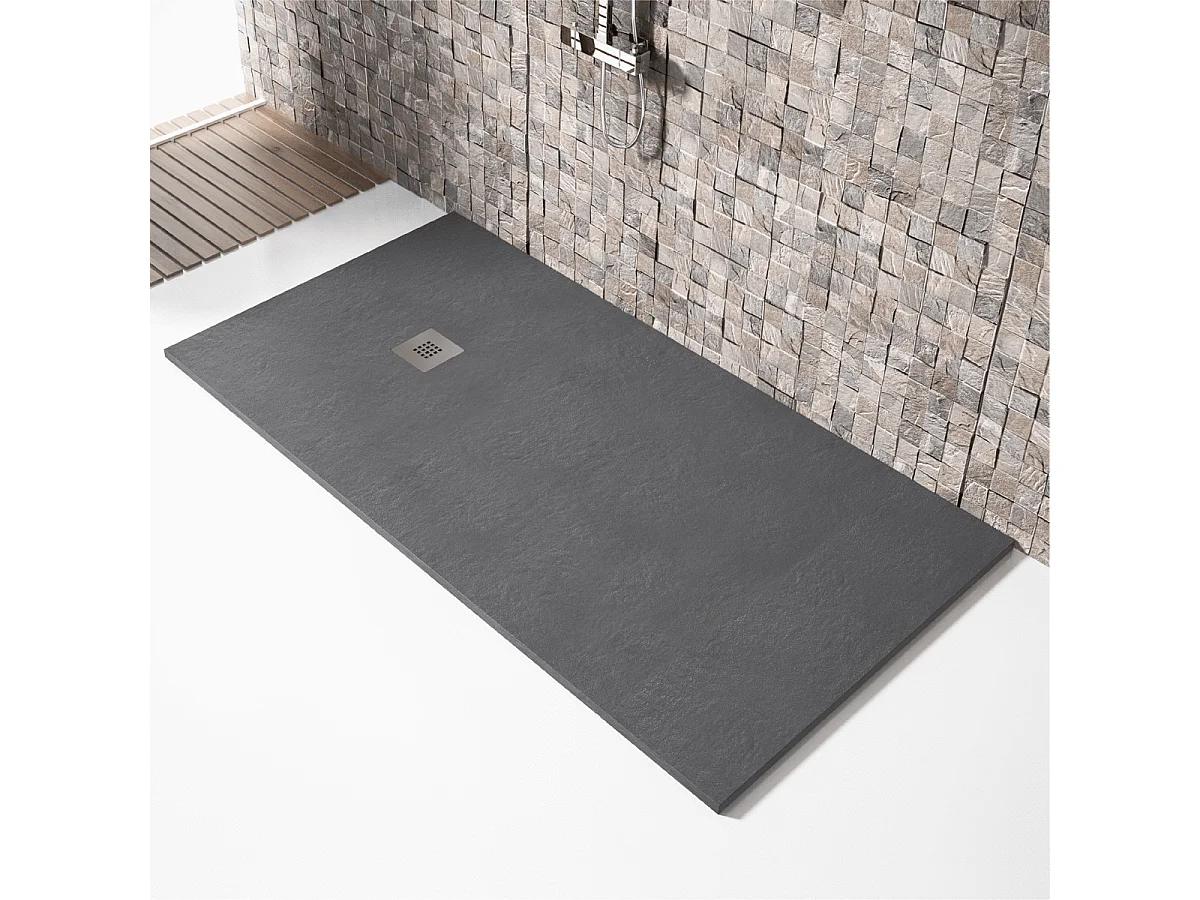 Piatto doccia ultrasottile 80 x 190 cm MARIANA in resina finitura ardesia antracite
