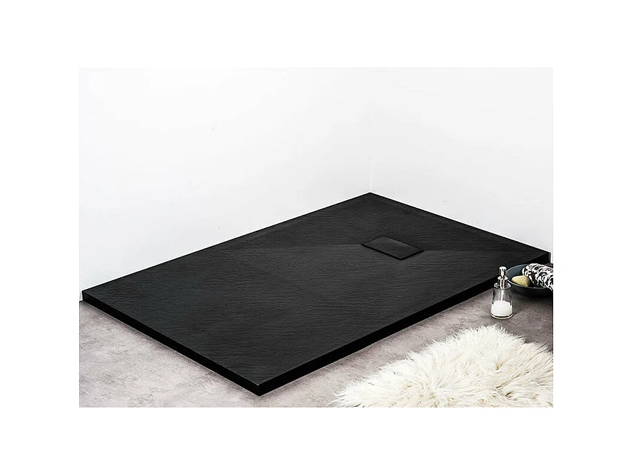 Receveur de douche 90 x 120 cm extra plat PIATTO en SoliCast® surface ardoisée noir