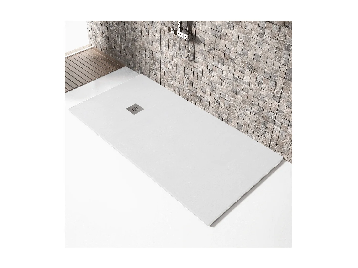 Mineralguss-Duschwanne extra flach MADISON Schieferoptik WEISS 80x80 cm