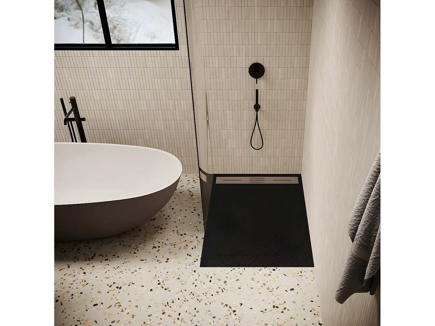 Piatto doccia ultrasottile 90 x 150 cm LUCIA in SoliCast® finitura ardesia nero