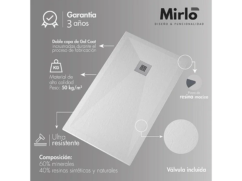 Mineralguss-Duschwanne extra flach ONDA Schieferoptik GRAU 80x90 cm