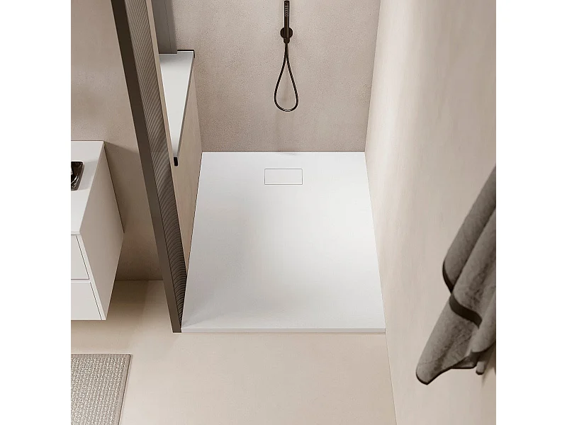 Receveur de douche 90 x 150 cm extra plat PIATTO en SoliCast® surface ardoisée blanc